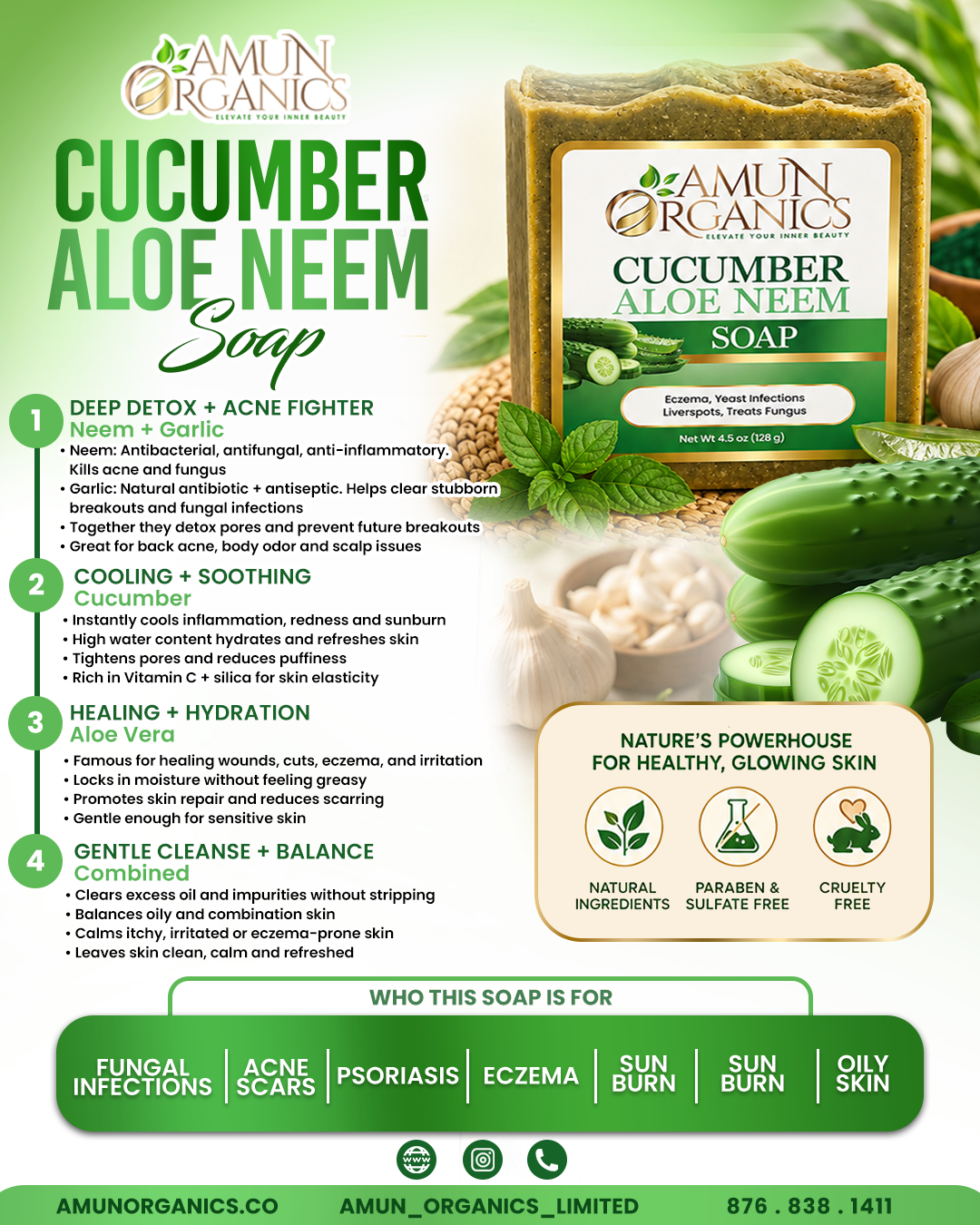 Cucumber Aloe Neem Soothing Soap | Amun Organics