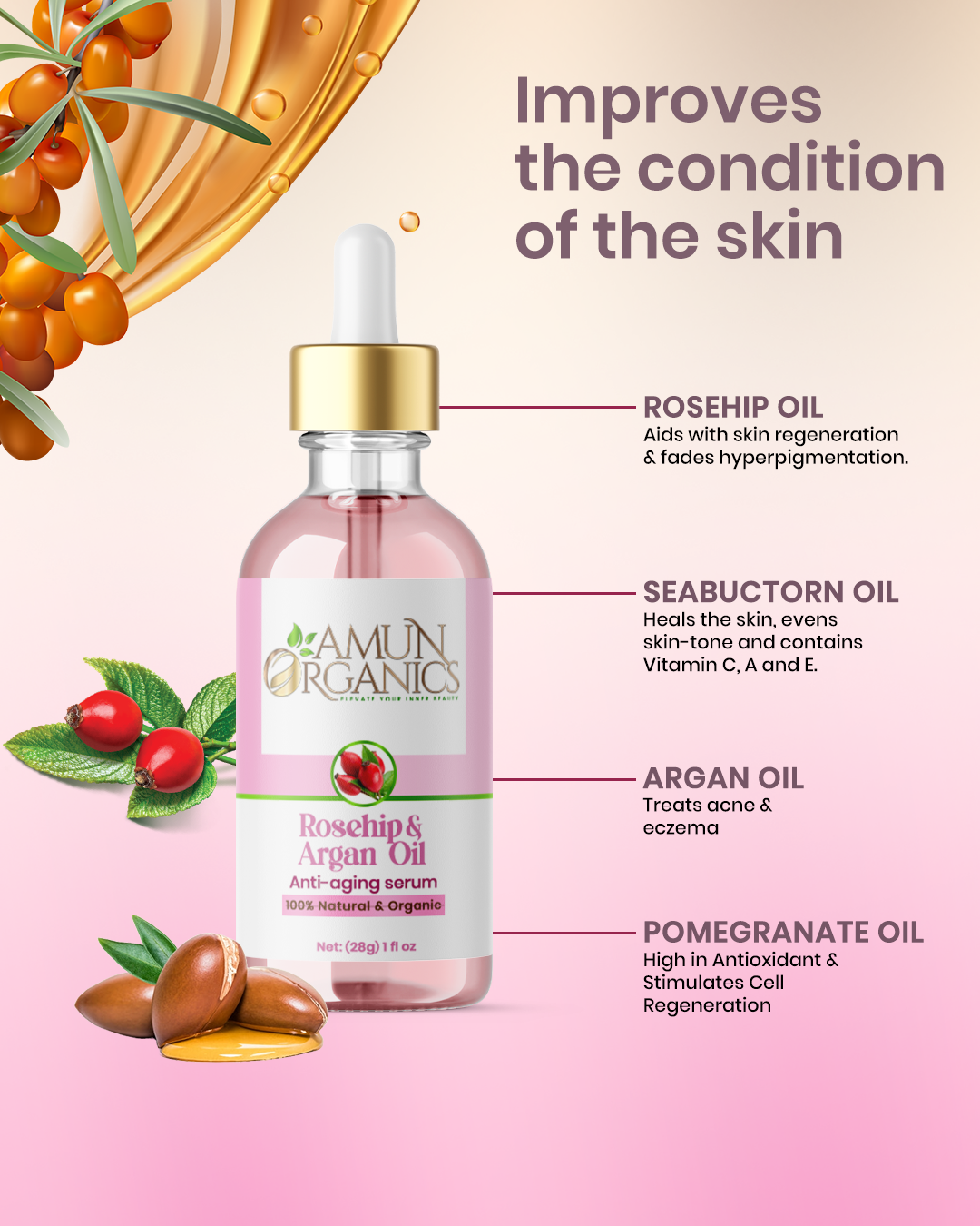 Rosehip & Argan Facial Serum – Pure Glow Formula | Amun Organics